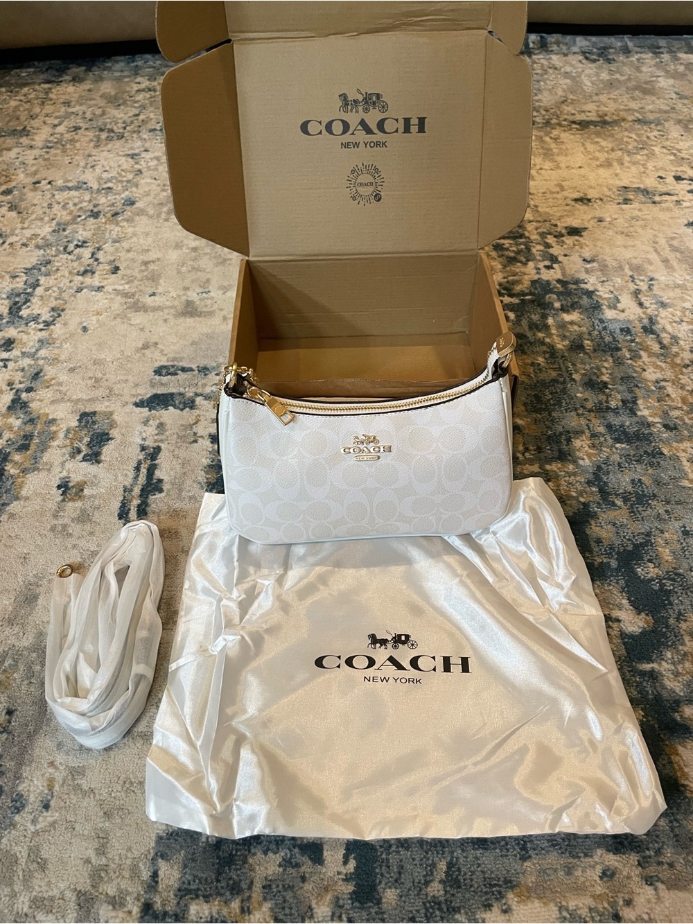 Coach White Signature Monogram Mini Shoulder Bag Gold Hardware w/ Box & Dust Bag
